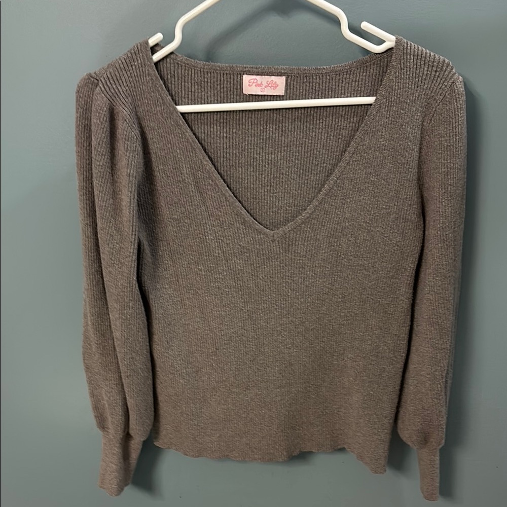 Pink Lily Women's V-Neck Sweater - Taupe